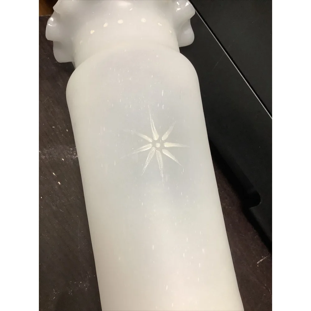Victorian Hand Blown Frosted Satin Glass Mantel Vase Ruffled Rim Painted 11”